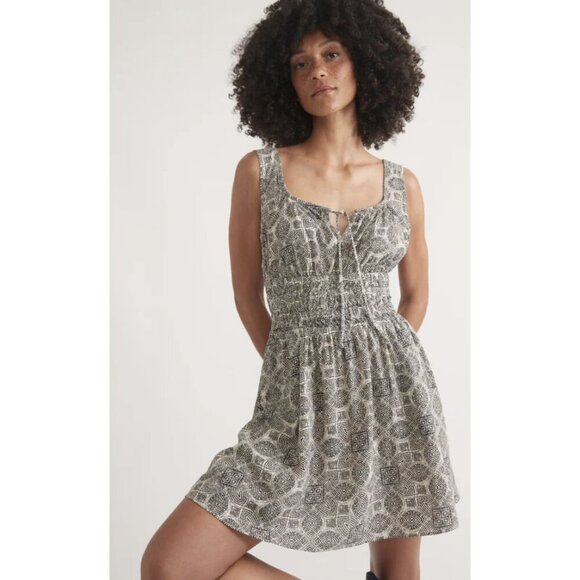 MARINE LAYER Nicole Mini Dress in Black & White Geo Summer Travel Pockets Sz XS - Picture 1 of 15